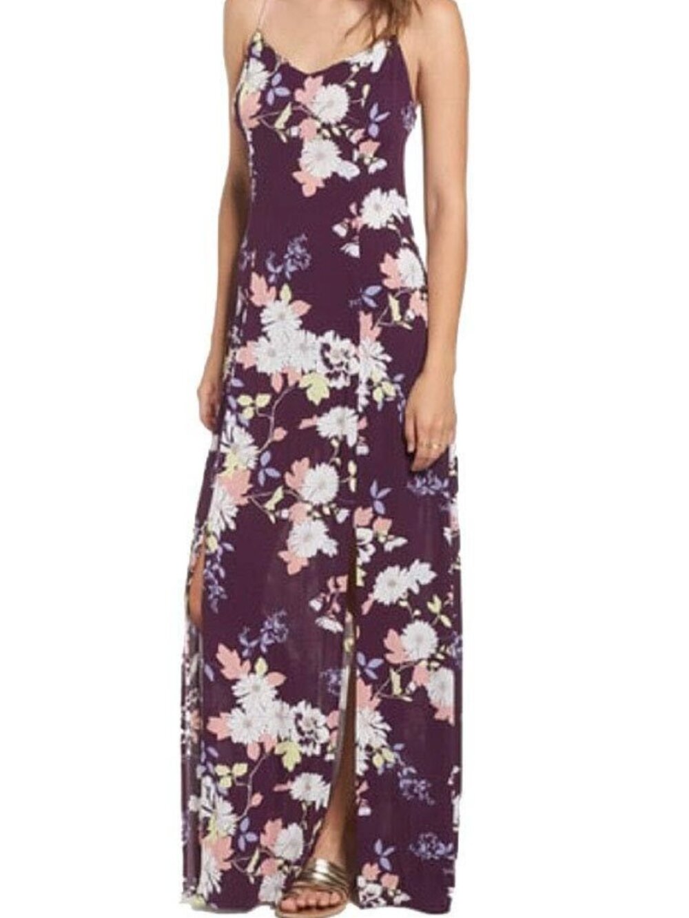 Material Girl Womens Love Fire Gauze Floral Maxi Dress